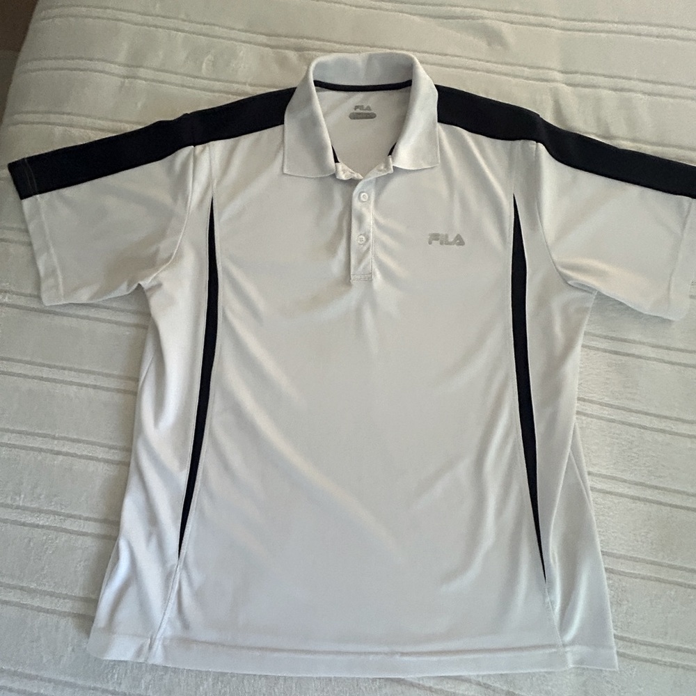Fila Polo Shirt XXL Slimming White Navy Blue Accents​​​​